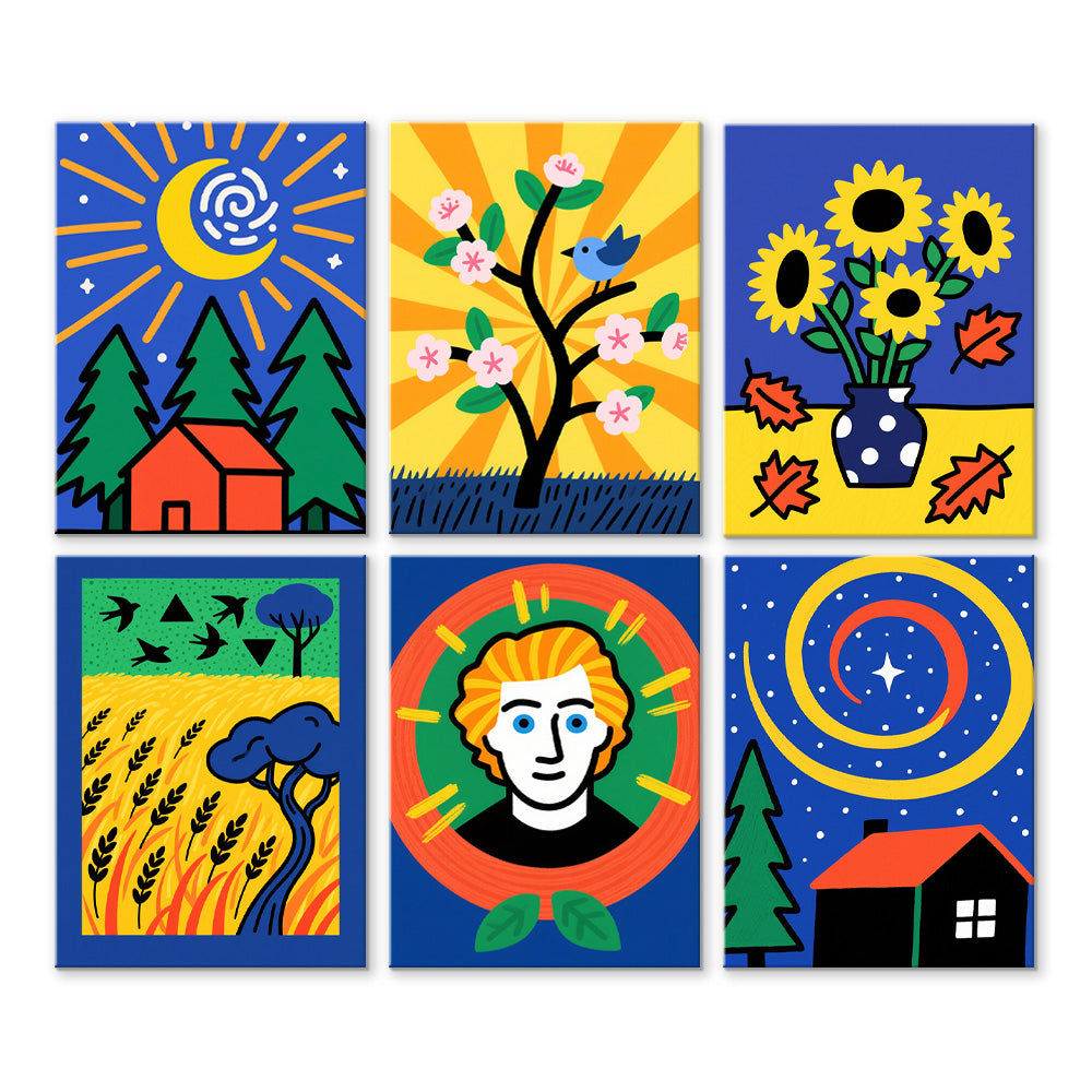 Pinturas de Van Gogh de Dibujos Animados 6 Partes Mini Pintar por Números