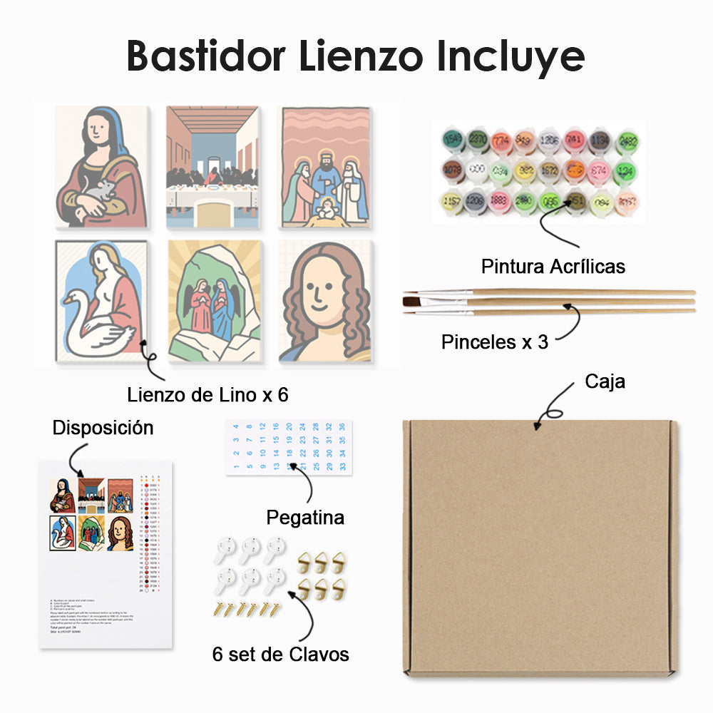 Pinturas Famosas Mundiales de Dibujos Animados 6 Partes Mini Pintar por Números