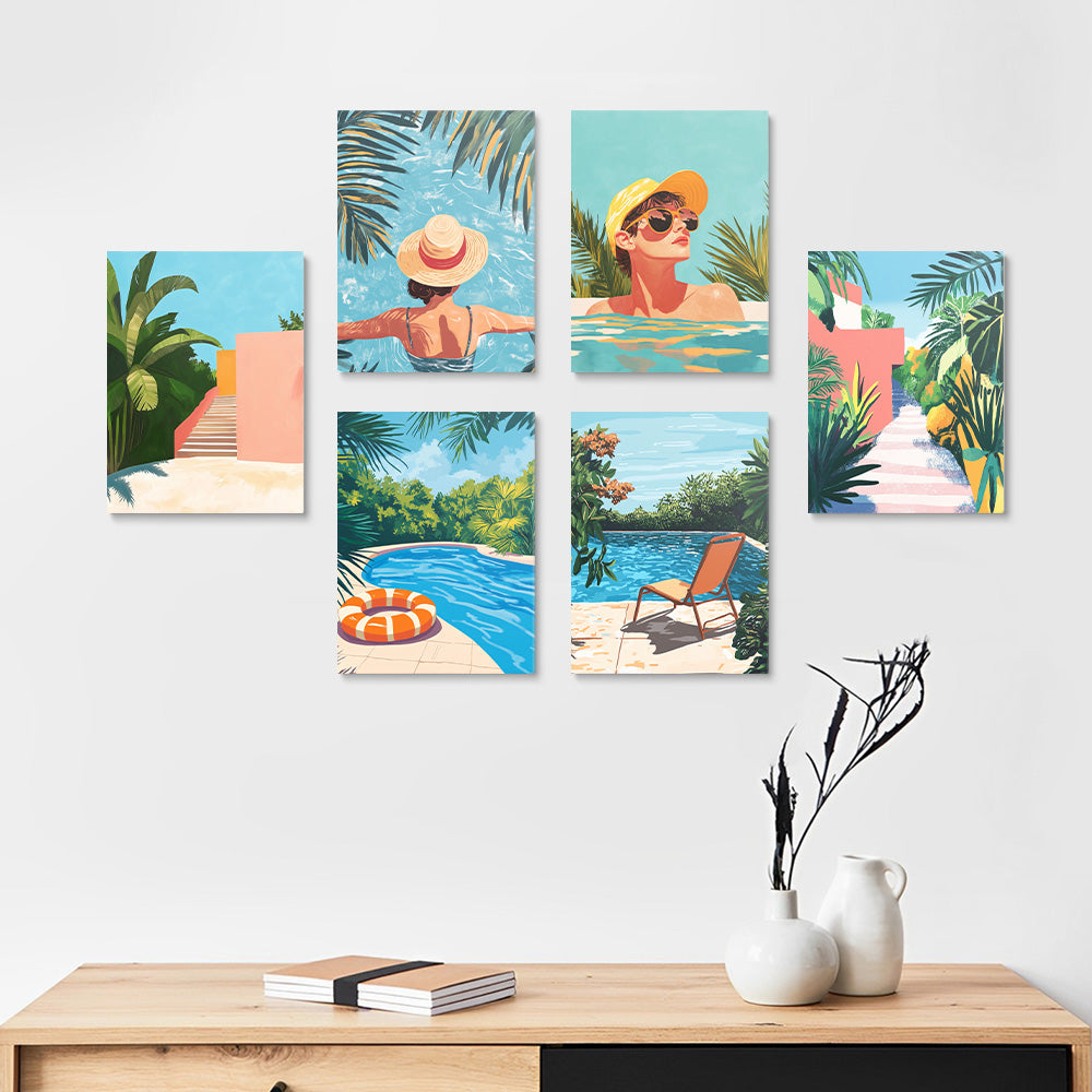 Piscina en el Verano 6 Partes Mini Pintar por Números