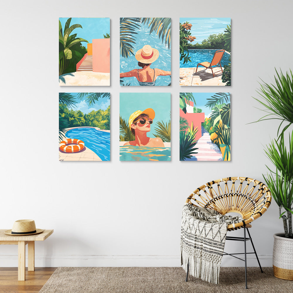 Piscina en el Verano 6 Partes Mini Pintar por Números