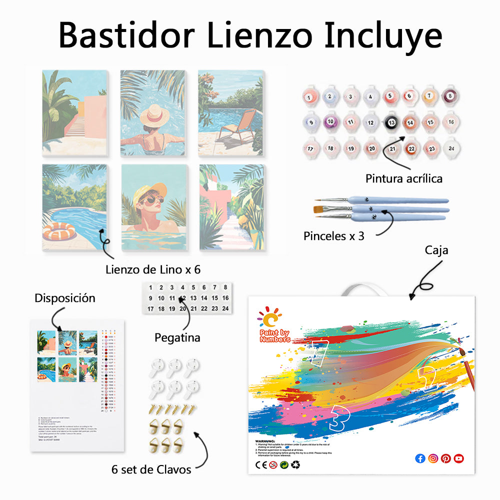 Piscina en el Verano 6 Partes Mini Pintar por Números