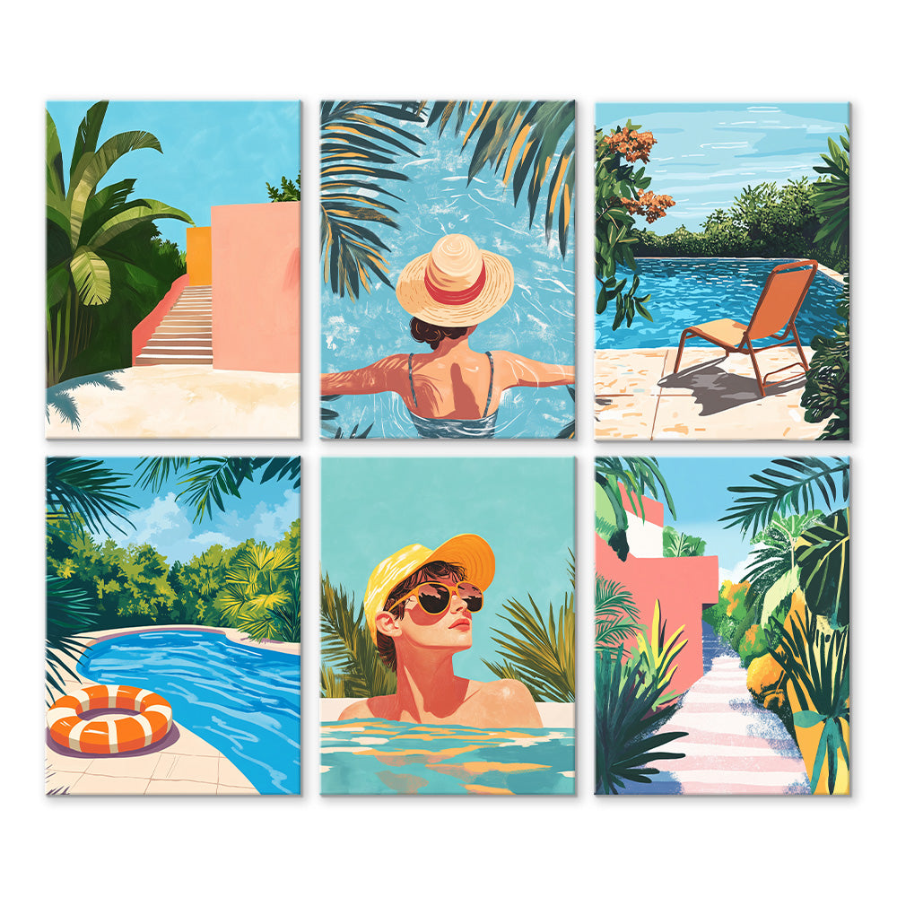 Piscina en el Verano 6 Partes Mini Pintar por Números