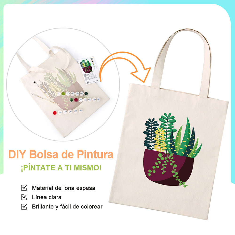 Planta Verde Pequeña en Maceta Bolsa de Lienzo Pintar por Números