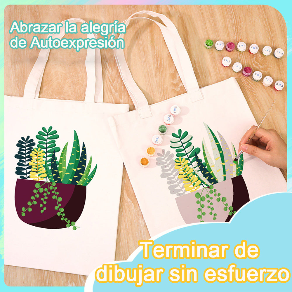 Planta Verde Pequeña en Maceta Bolsa de Lienzo Pintar por Números