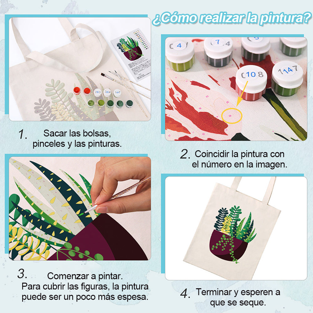 Planta Verde Pequeña en Maceta Bolsa de Lienzo Pintar por Números