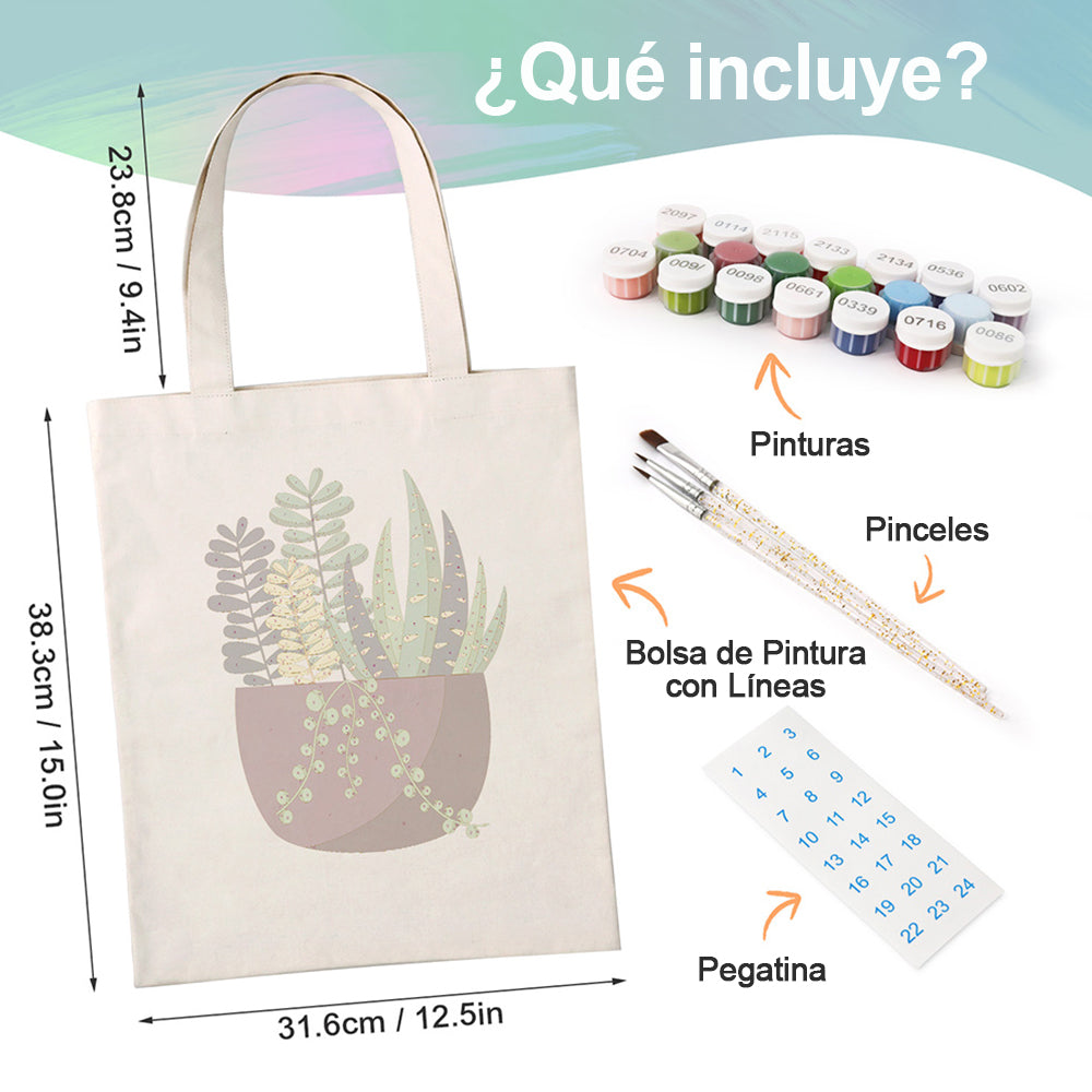 Planta Verde Pequeña en Maceta Bolsa de Lienzo Pintar por Números