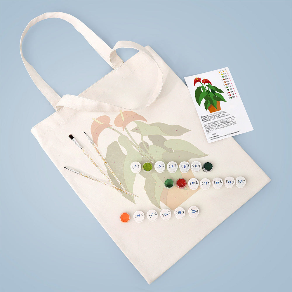 Plantas en Maceta con Flor Roja y Hoja Verde Bolsa de Lienzo Pintar por Números