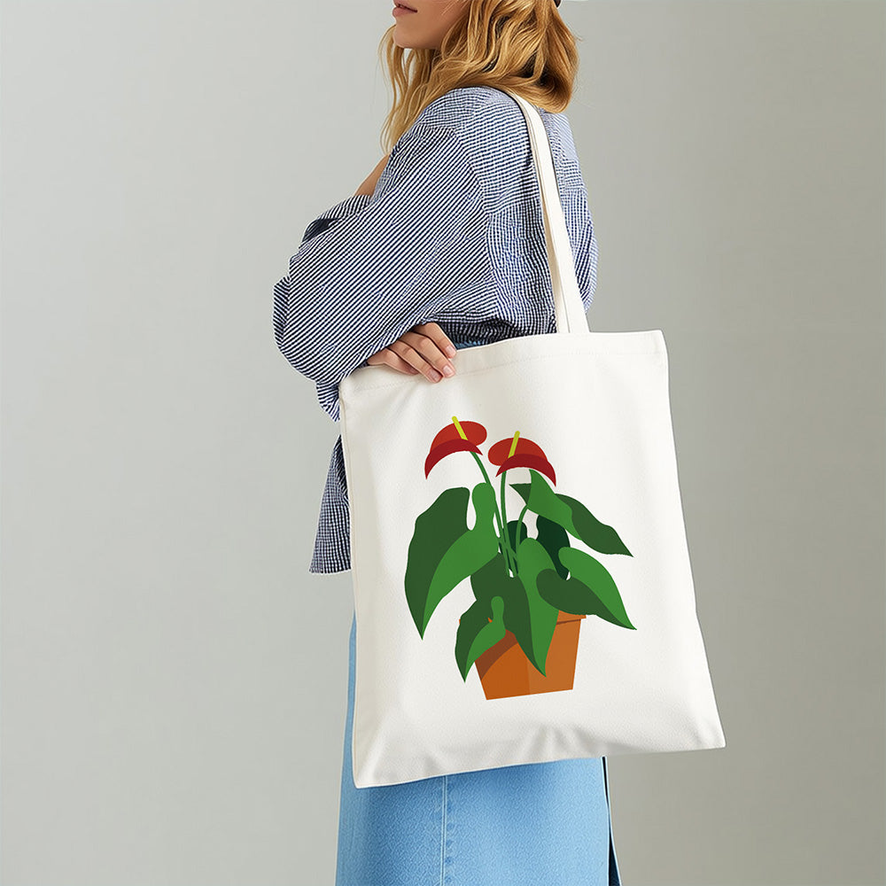 Plantas en Maceta con Flor Roja y Hoja Verde Bolsa de Lienzo Pintar por Números