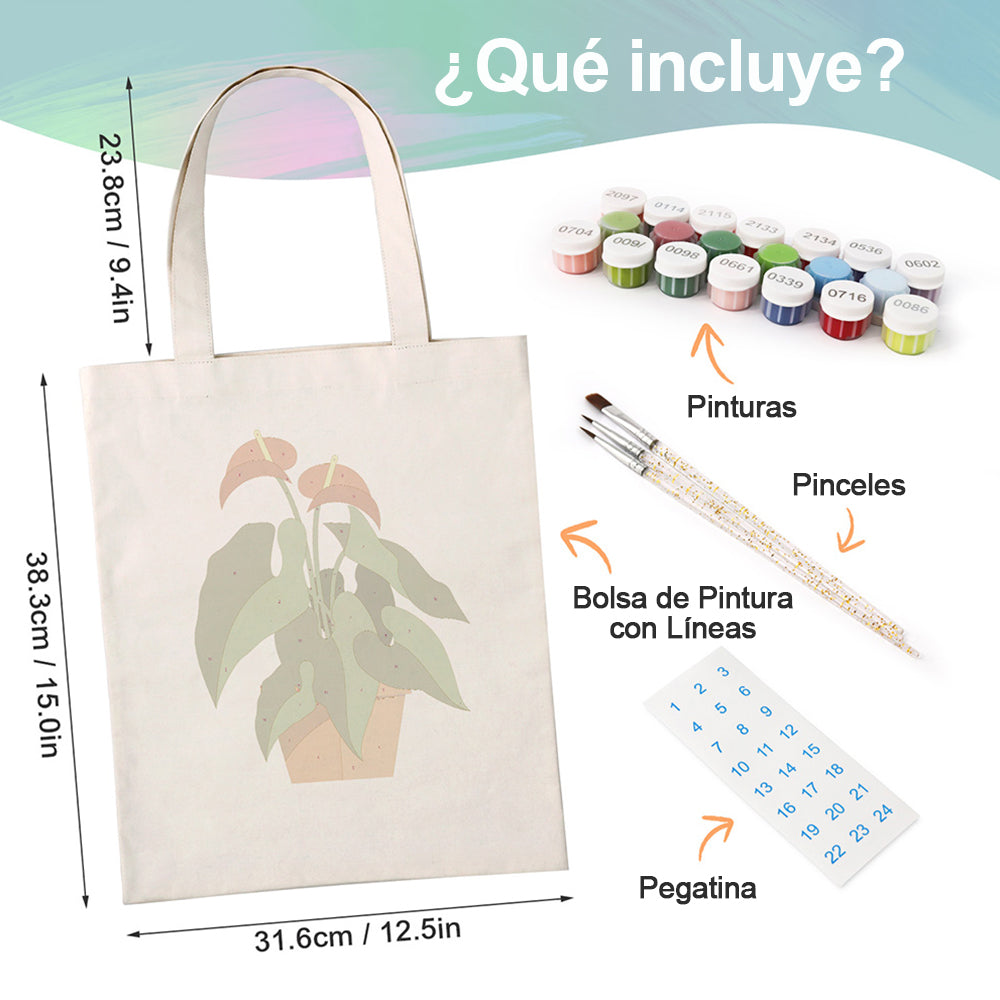 Plantas en Maceta con Flor Roja y Hoja Verde Bolsa de Lienzo Pintar por Números