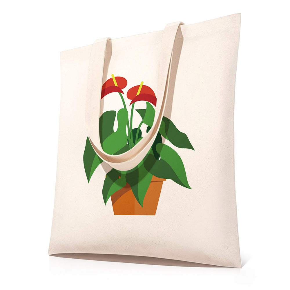 Plantas en Maceta con Flor Roja y Hoja Verde Bolsa de Lienzo Pintar por Números