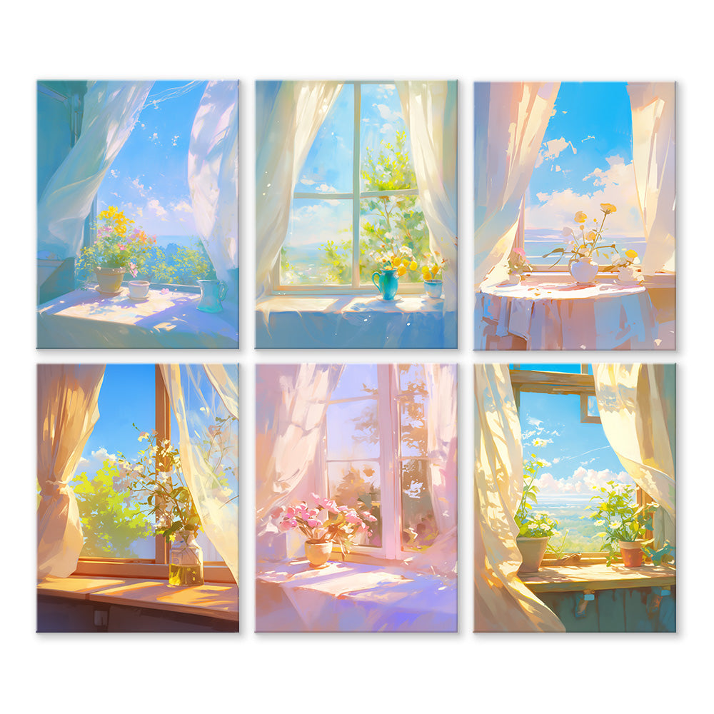 Plantas en Macetas en el Alféizar de la Ventana 6 Partes Mini Pintar por Números