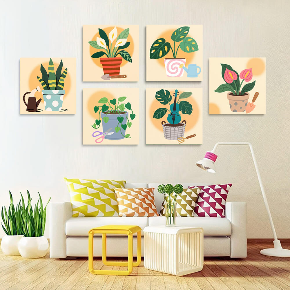 Plantas Tropicales en Maceta 6 Partes Mini Pintar por Números