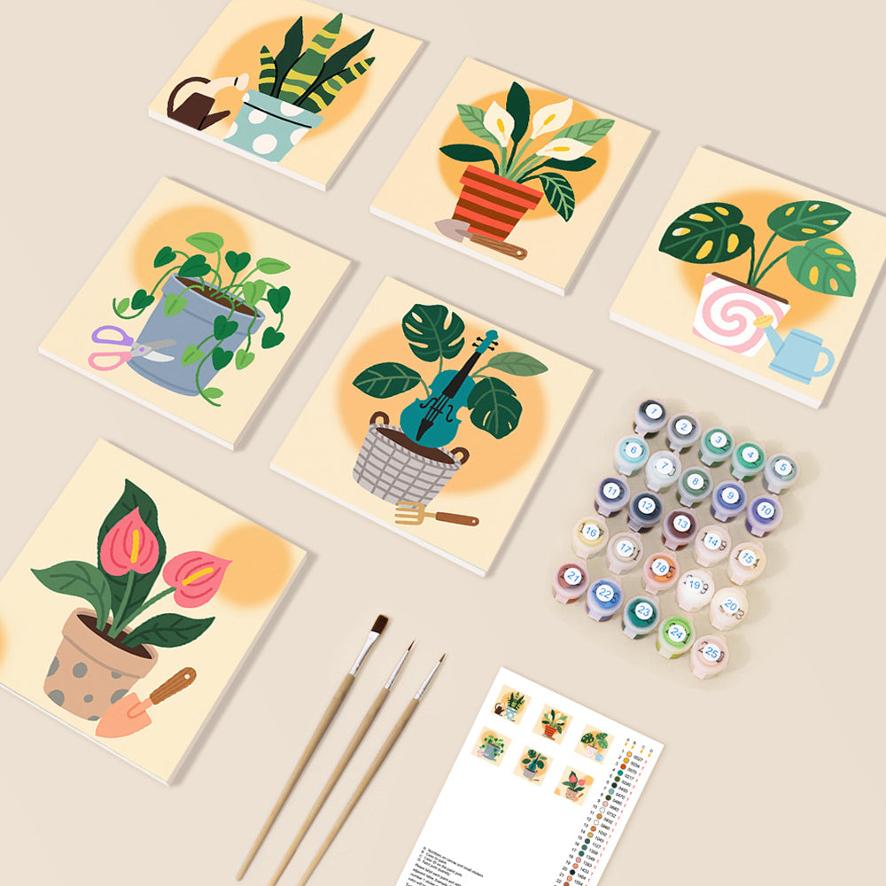Plantas Tropicales en Maceta 6 Partes Mini Pintar por Números