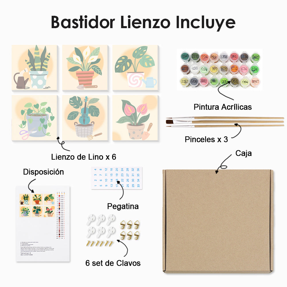 Plantas Tropicales en Maceta 6 Partes Mini Pintar por Números