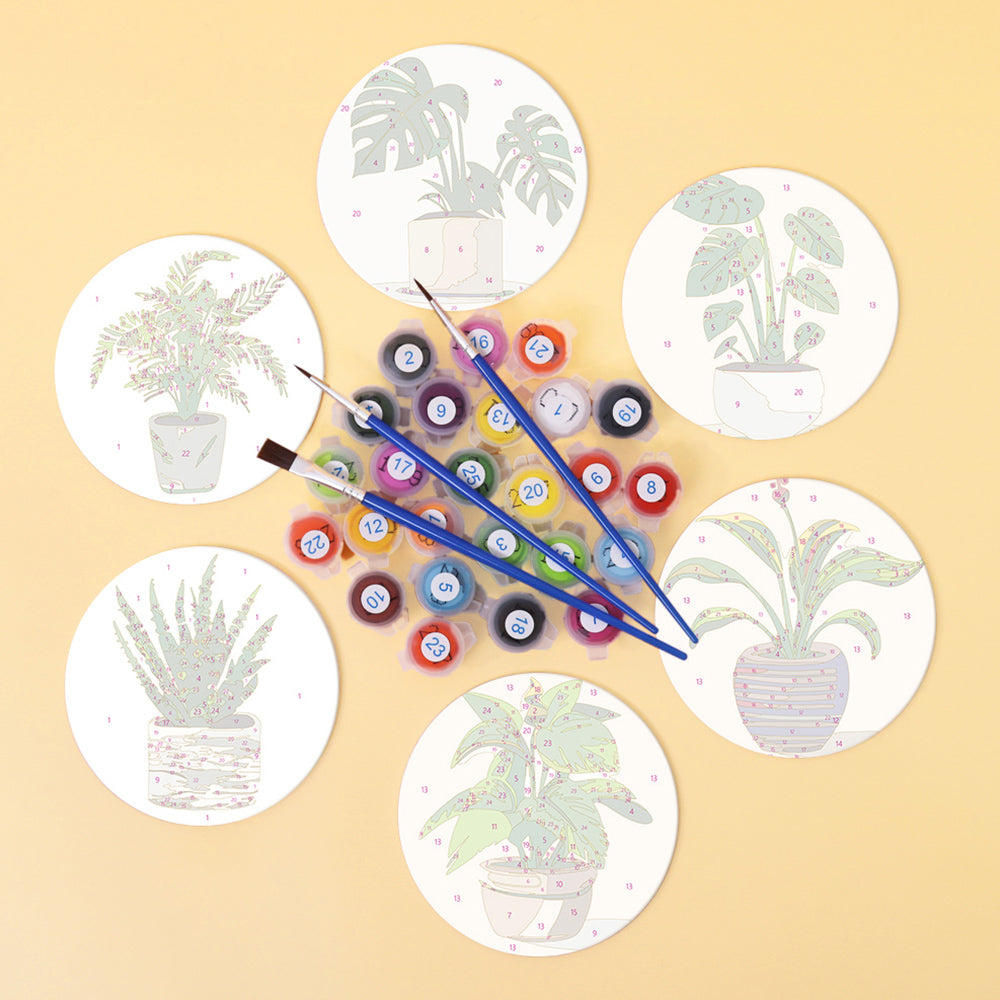 Plantas Tropicales en Maceta 6 Posavasos Pintar por Números