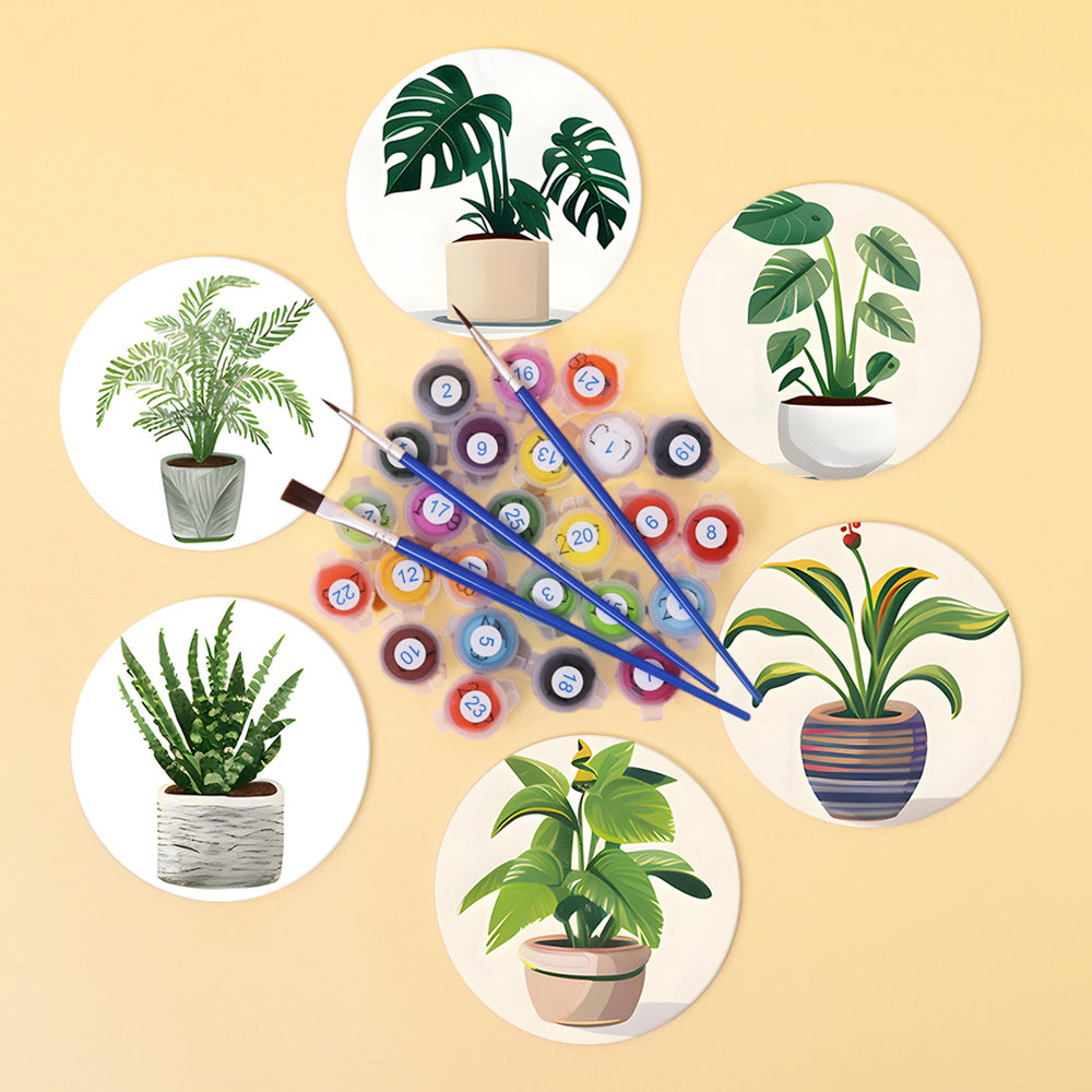 Plantas Tropicales en Maceta 6 Posavasos Pintar por Números
