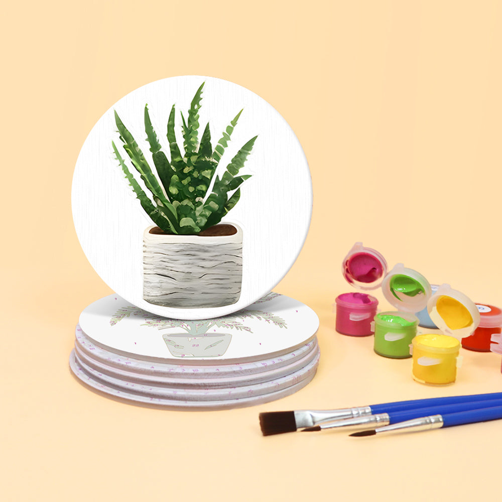 Plantas Tropicales en Maceta 6 Posavasos Pintar por Números