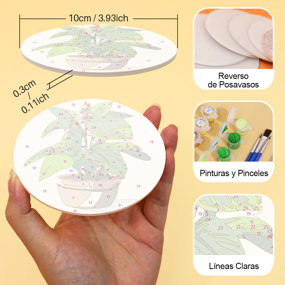 Plantas Tropicales en Maceta 6 Posavasos Pintar por Números