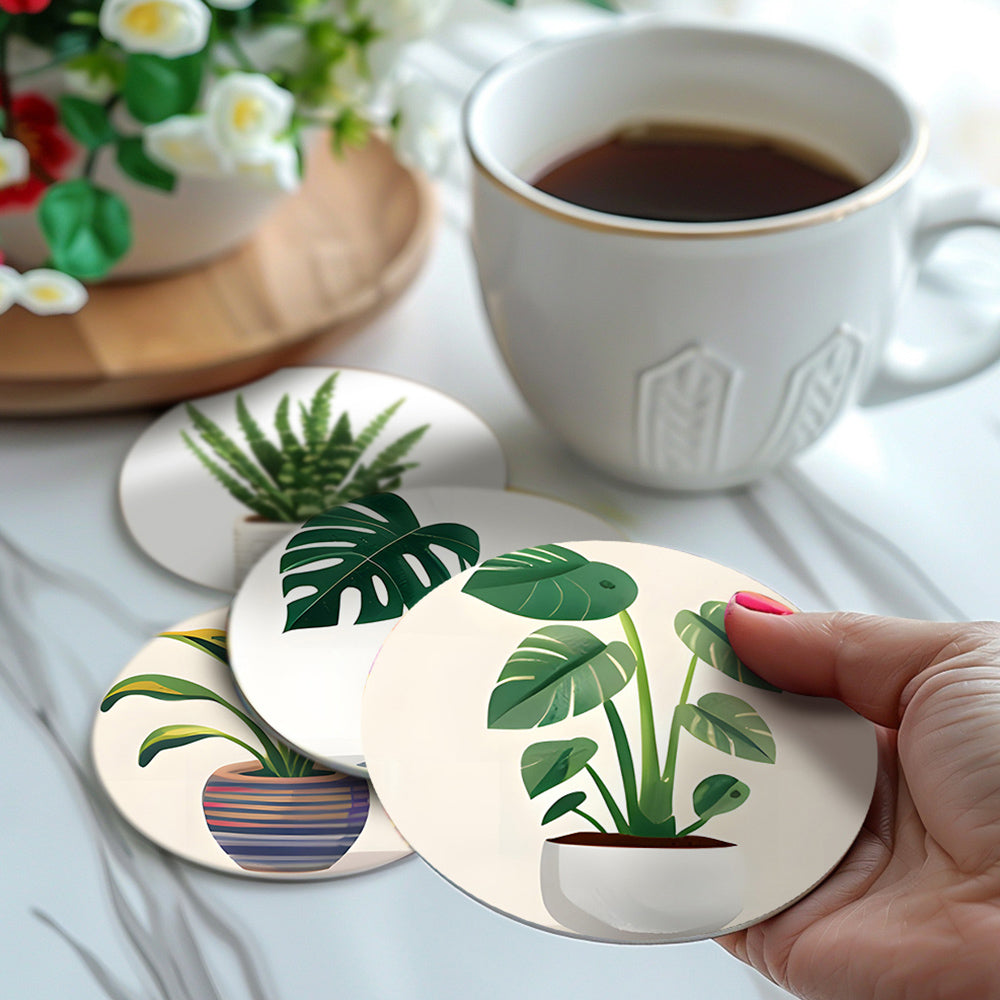 Plantas Tropicales en Maceta 6 Posavasos Pintar por Números