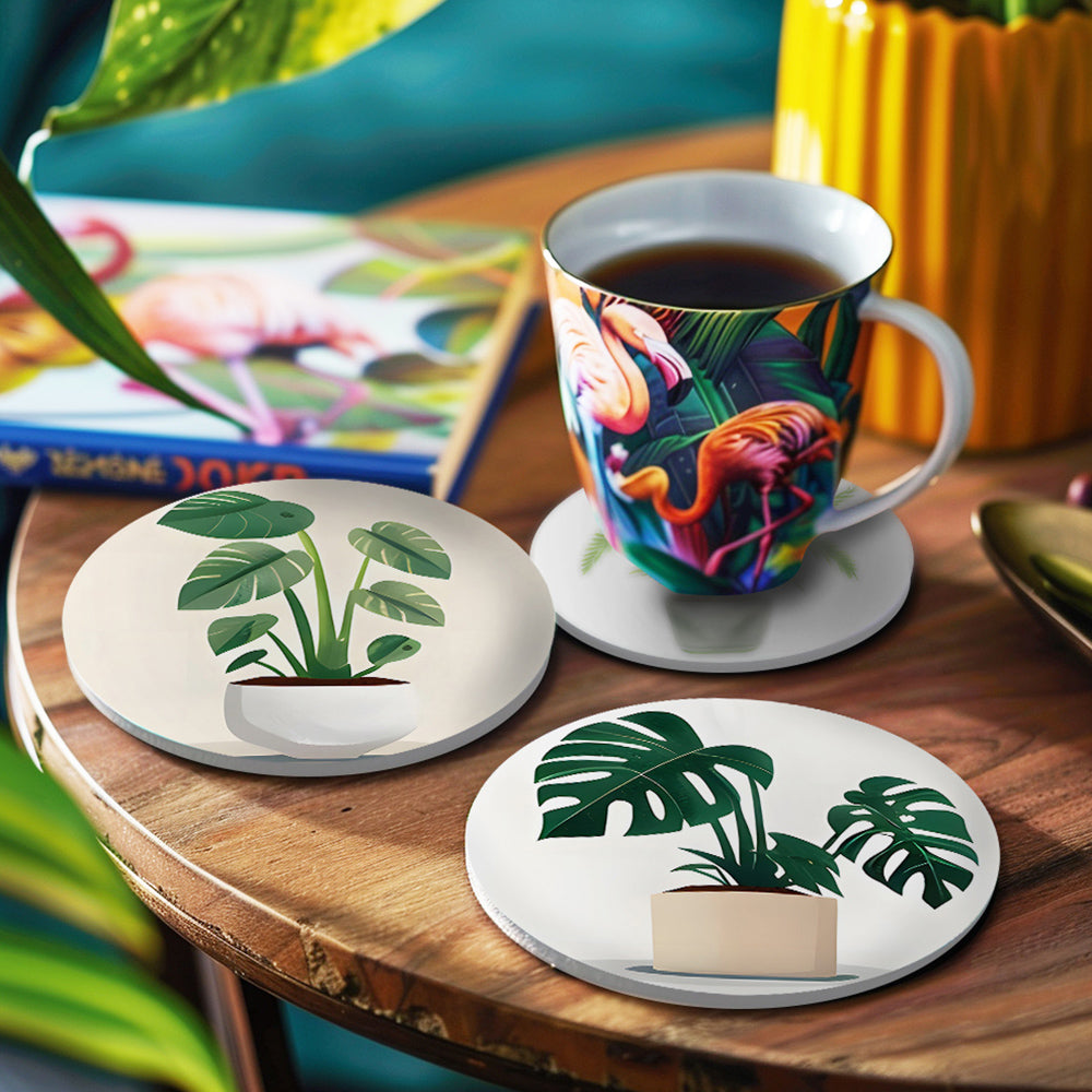 Plantas Tropicales en Maceta 6 Posavasos Pintar por Números