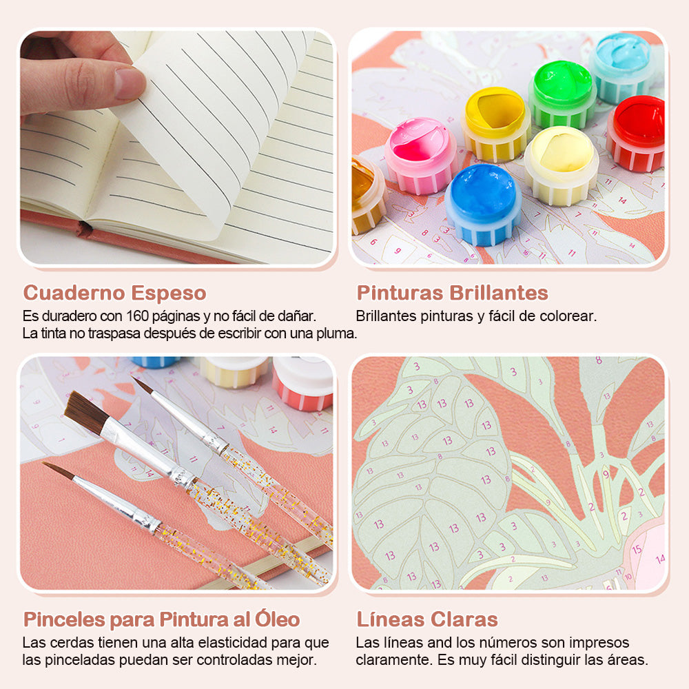 Plantas Verdes con Flores Rojas en Macetas Cuaderno Pintar por Números