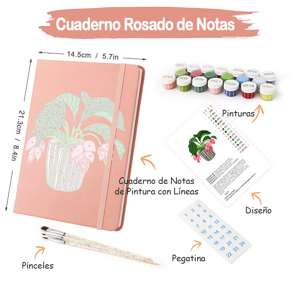 Plantas Verdes con Flores Rojas en Macetas Cuaderno Pintar por Números