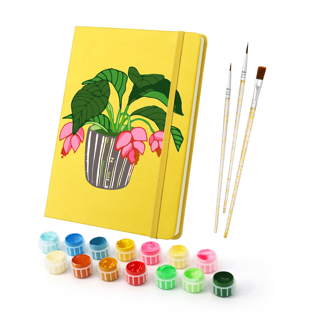 Plantas Verdes con Flores Rojas en Macetas Cuaderno Pintar por Números