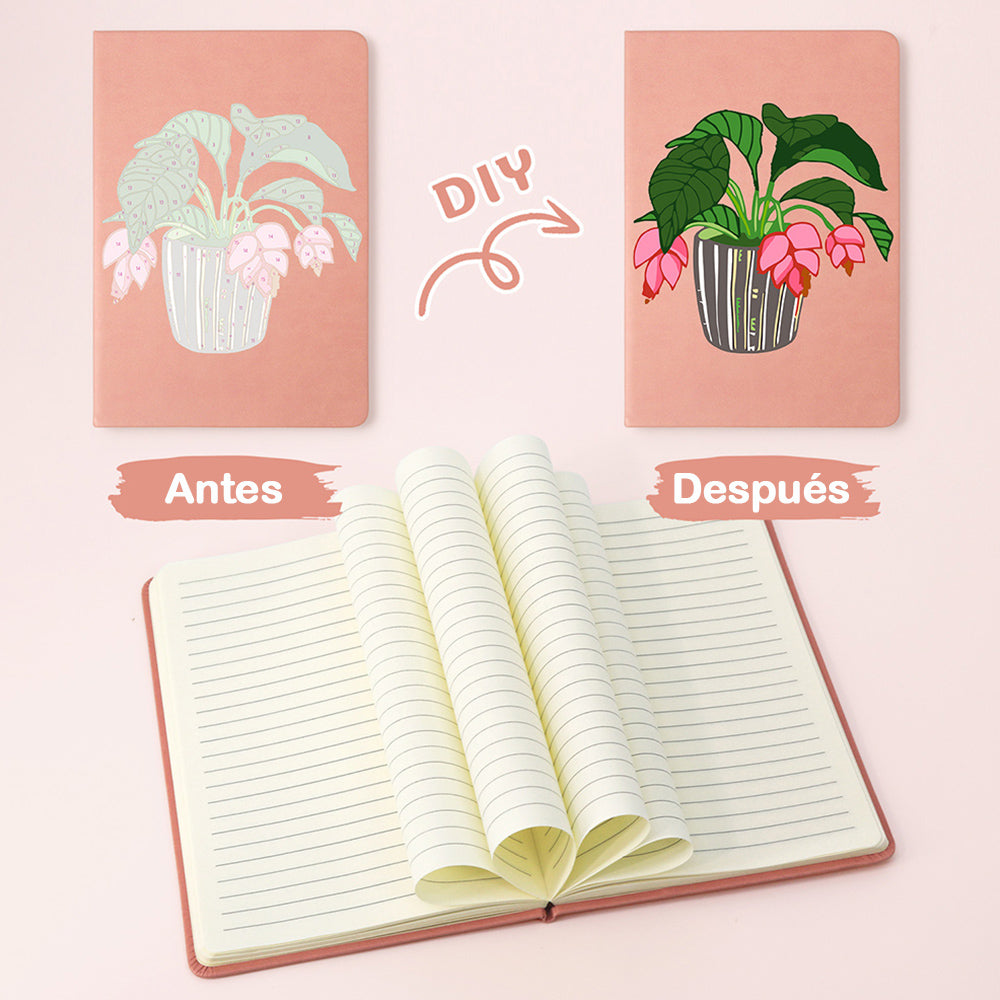 Plantas Verdes con Flores Rojas en Macetas Cuaderno Pintar por Números