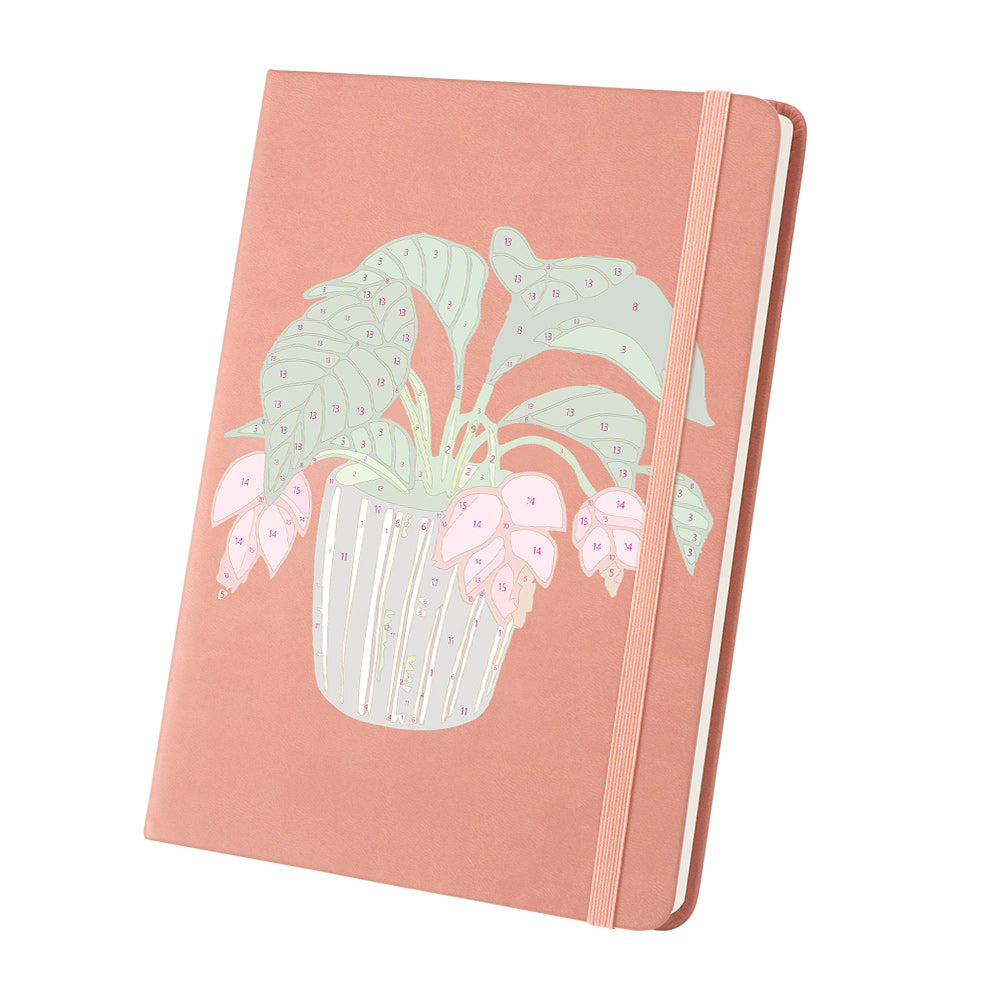 Plantas Verdes con Flores Rojas en Macetas Cuaderno Pintar por Números