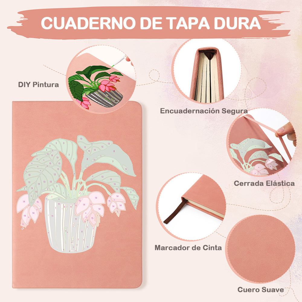 Plantas Verdes con Flores Rojas en Macetas Cuaderno Pintar por Números