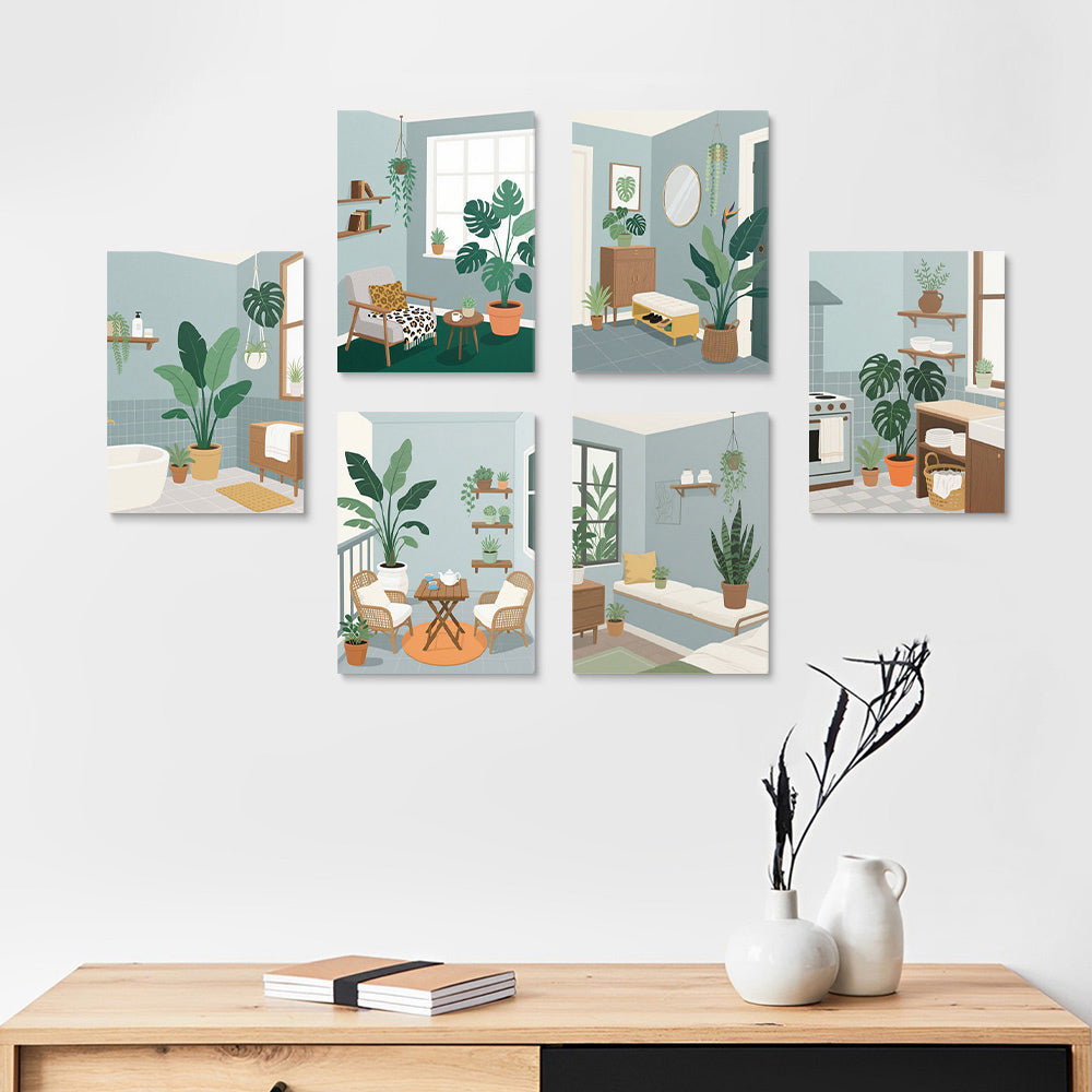 Plantas Verdes en la Habitación 6 Partes Mini Pintar por Números