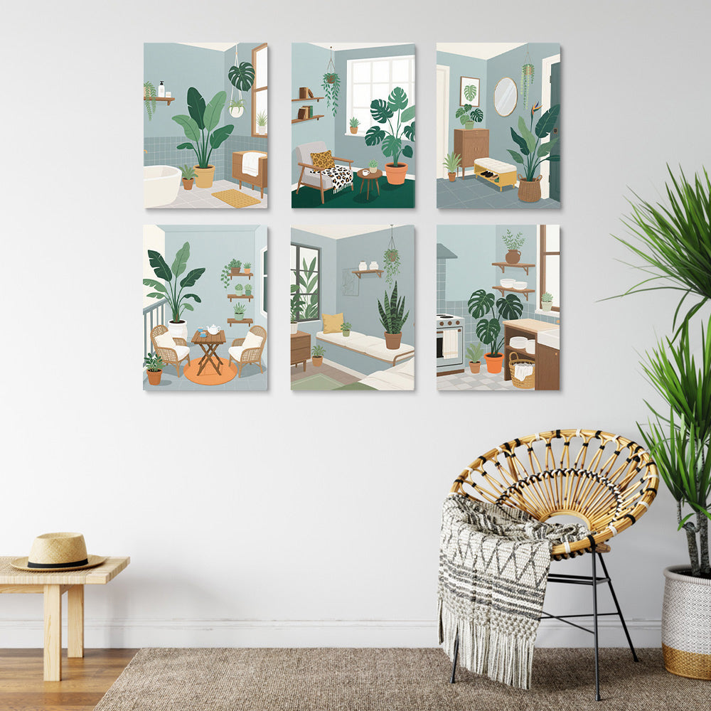 Plantas Verdes en la Habitación 6 Partes Mini Pintar por Números