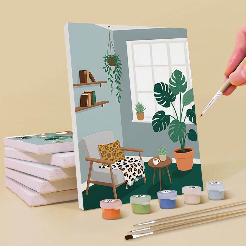 Plantas Verdes en la Habitación 6 Partes Mini Pintar por Números