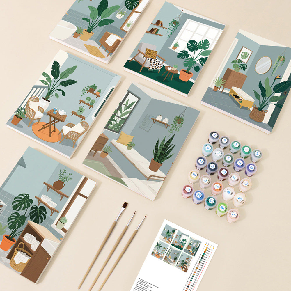 Plantas Verdes en la Habitación 6 Partes Mini Pintar por Números