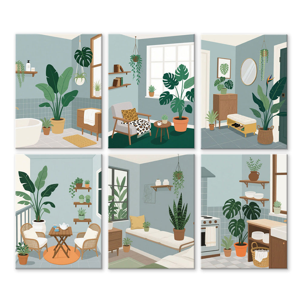 Plantas Verdes en la Habitación 6 Partes Mini Pintar por Números