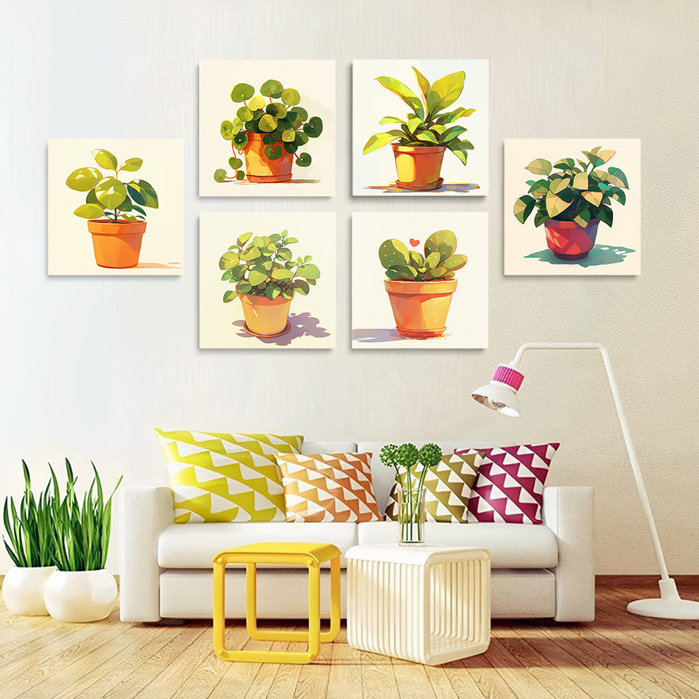 Plantas Verdes en Macetas 6 Partes Mini Pintar por Números