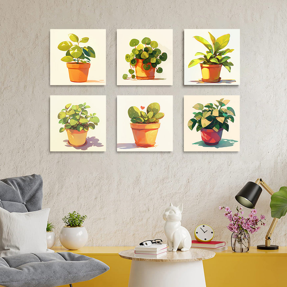 Plantas Verdes en Macetas 6 Partes Mini Pintar por Números