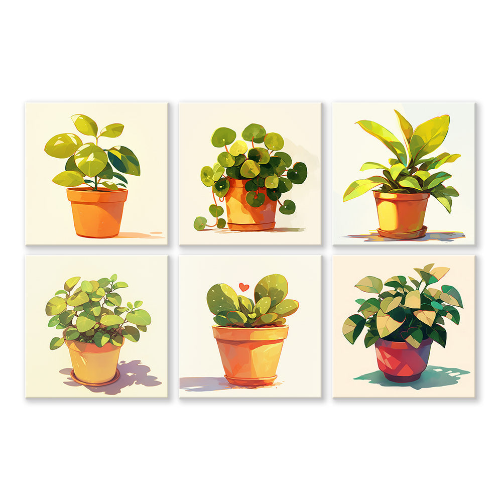 Plantas Verdes en Macetas 6 Partes Mini Pintar por Números