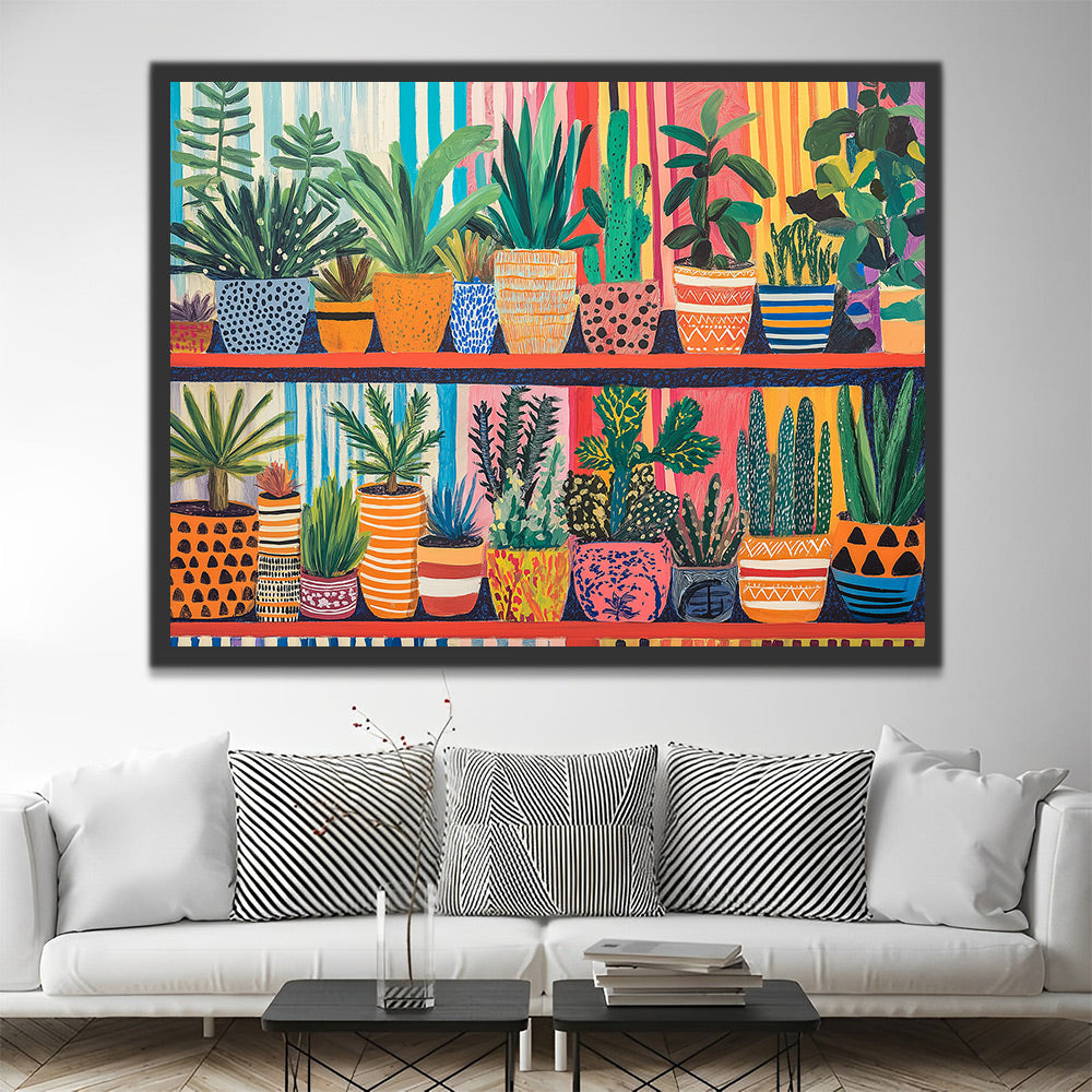 Plantas Verdes en Macetas Coloridas Pintar por Números
