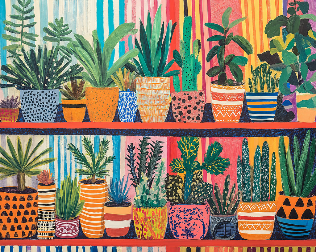 Plantas Verdes en Macetas Coloridas Pintar por Números