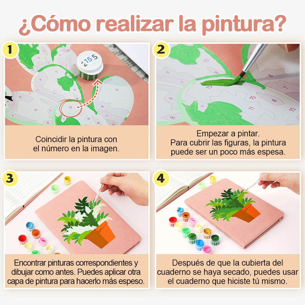 Plantas Verdes en Macetas Cuaderno Pintar por Números