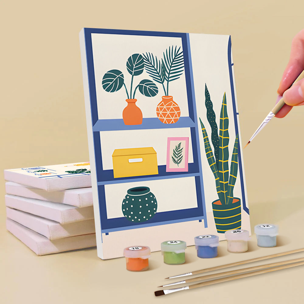 Plantas Verdes en Macetas en Habitación 6 Partes Mini Pintar por Números