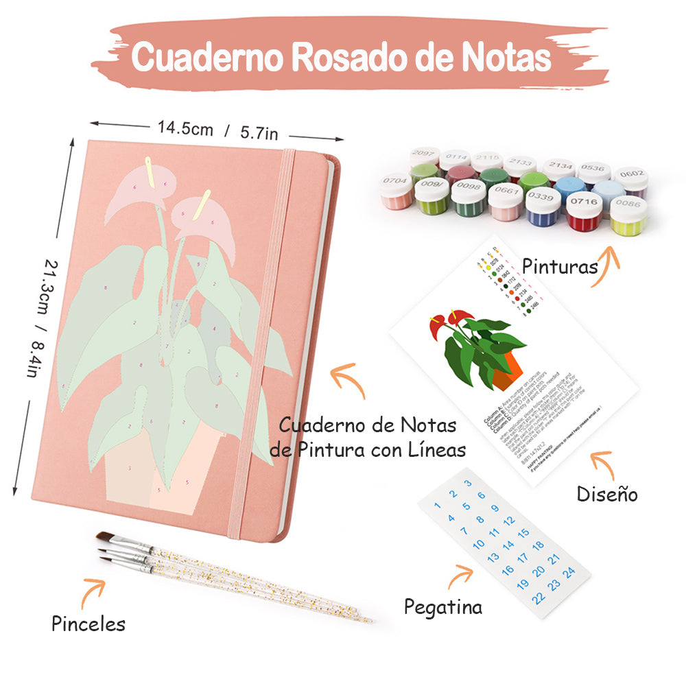 Plantas Verdes Florecientes en Maceta Cuaderno Pintar por Números