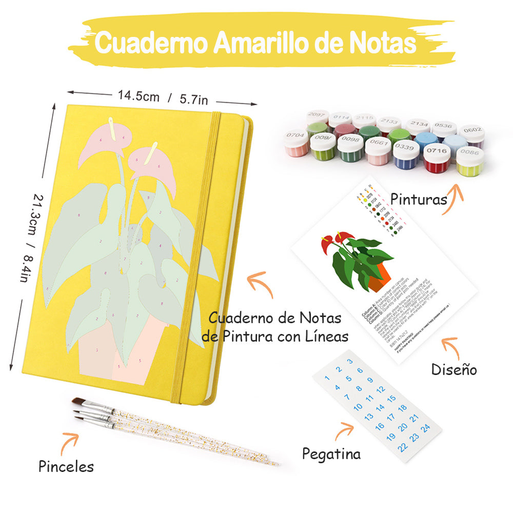 Plantas Verdes Florecientes en Maceta Cuaderno Pintar por Números