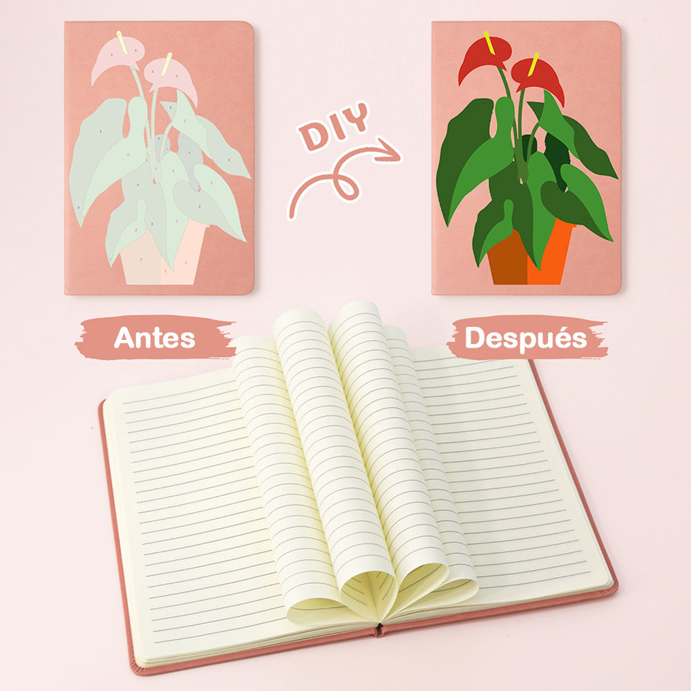 Plantas Verdes Florecientes en Maceta Cuaderno Pintar por Números