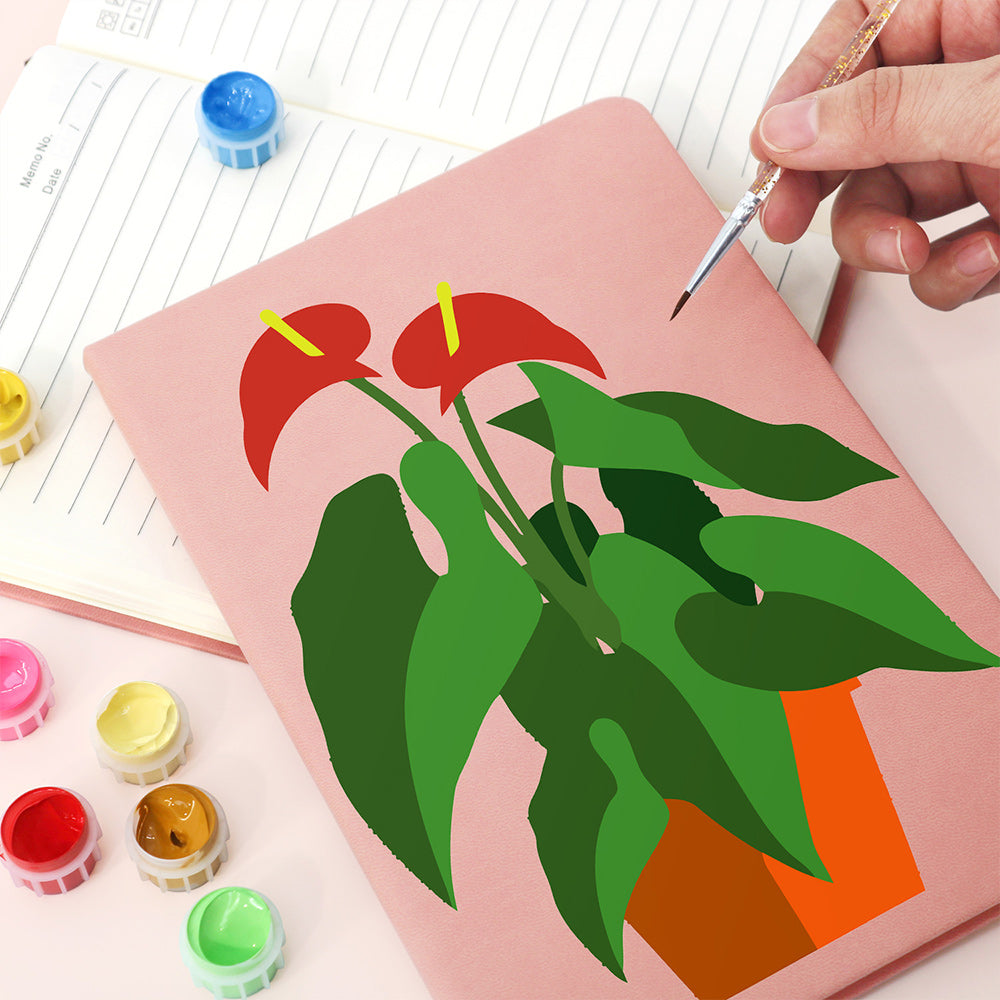 Plantas Verdes Florecientes en Maceta Cuaderno Pintar por Números