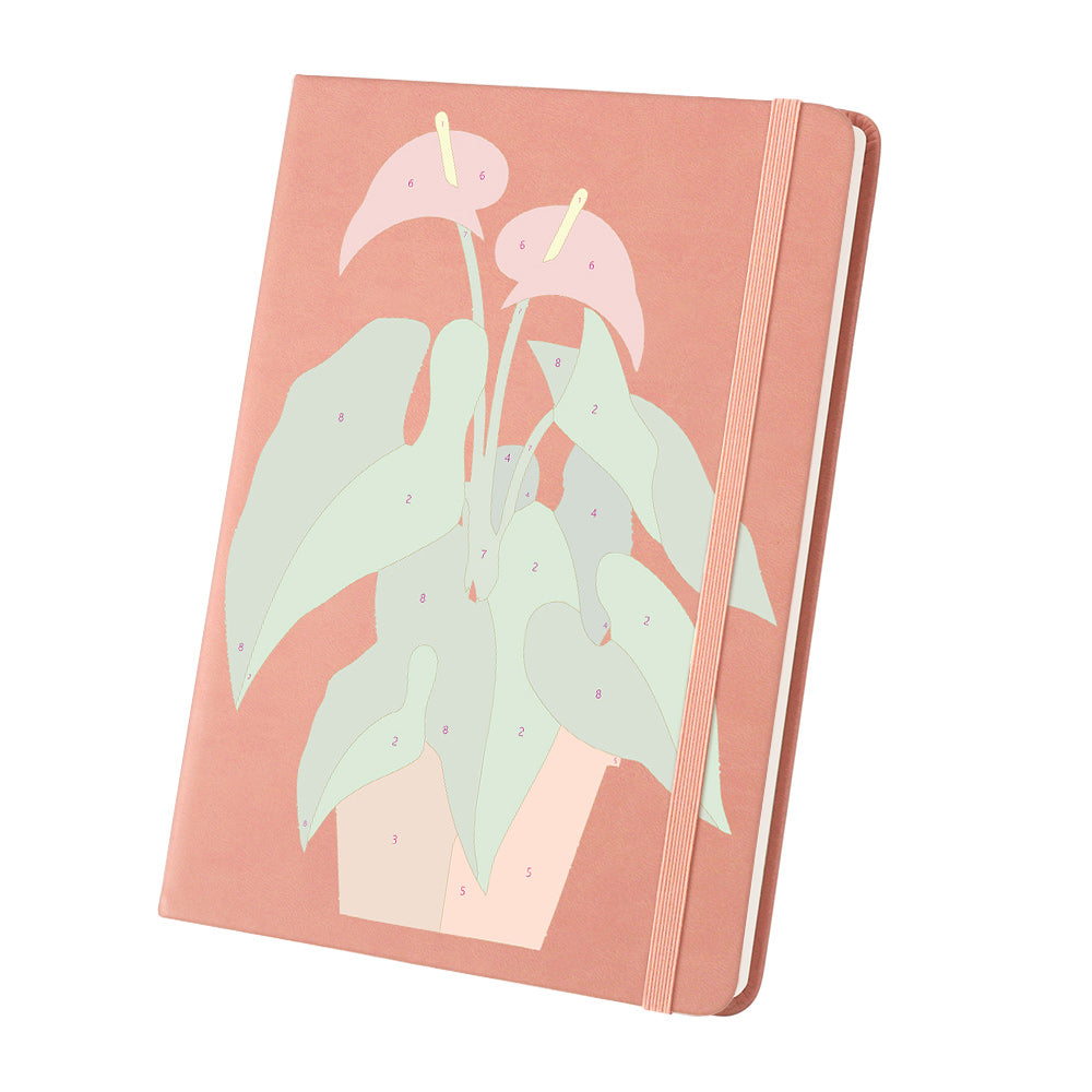Plantas Verdes Florecientes en Maceta Cuaderno Pintar por Números