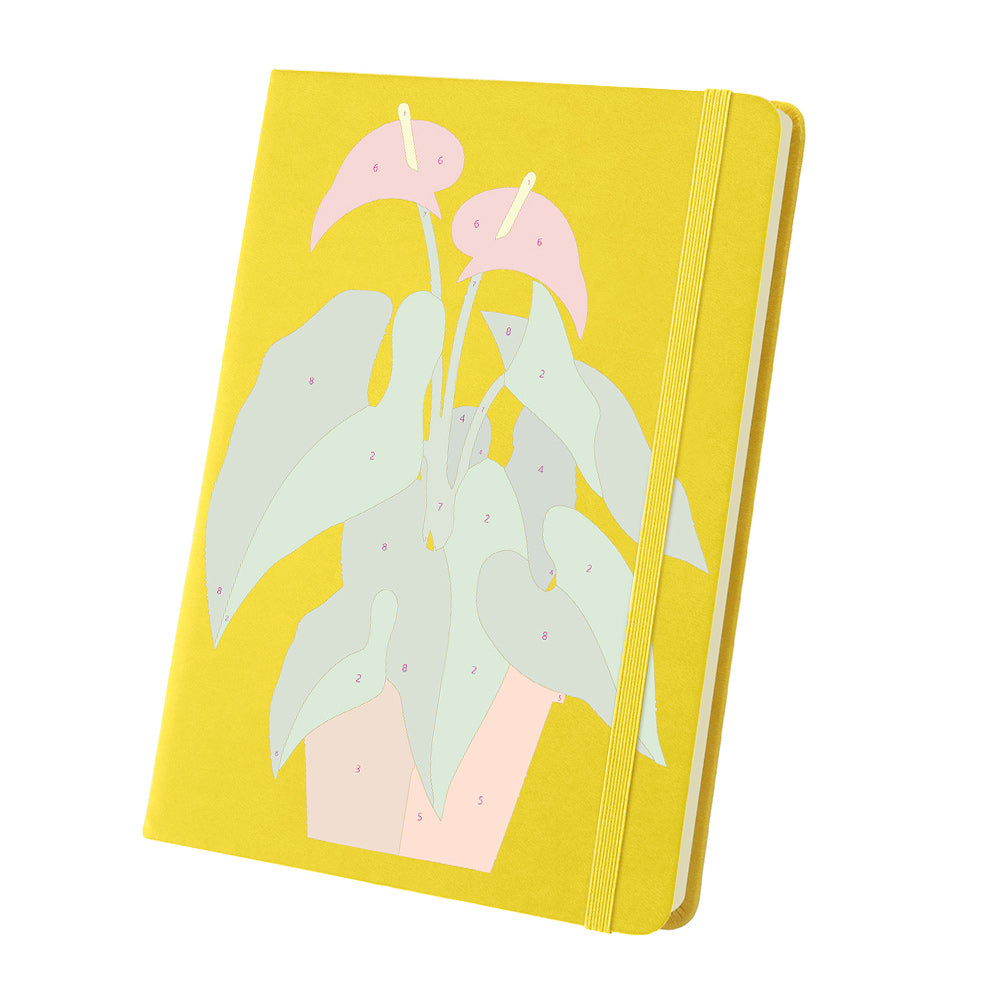 Plantas Verdes Florecientes en Maceta Cuaderno Pintar por Números