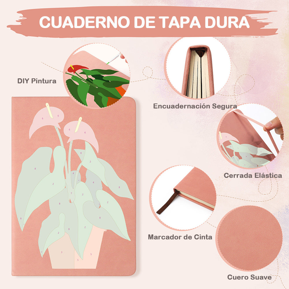 Plantas Verdes Florecientes en Maceta Cuaderno Pintar por Números