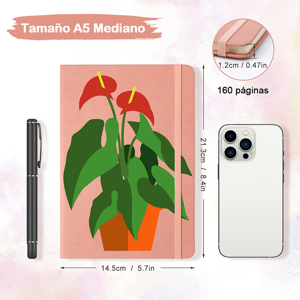 Plantas Verdes Florecientes en Maceta Cuaderno Pintar por Números